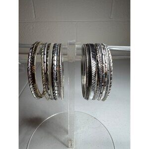 Bangle Bracelets Womens Lot Of 20 Mixed Silver-Tone Textured Unbranded